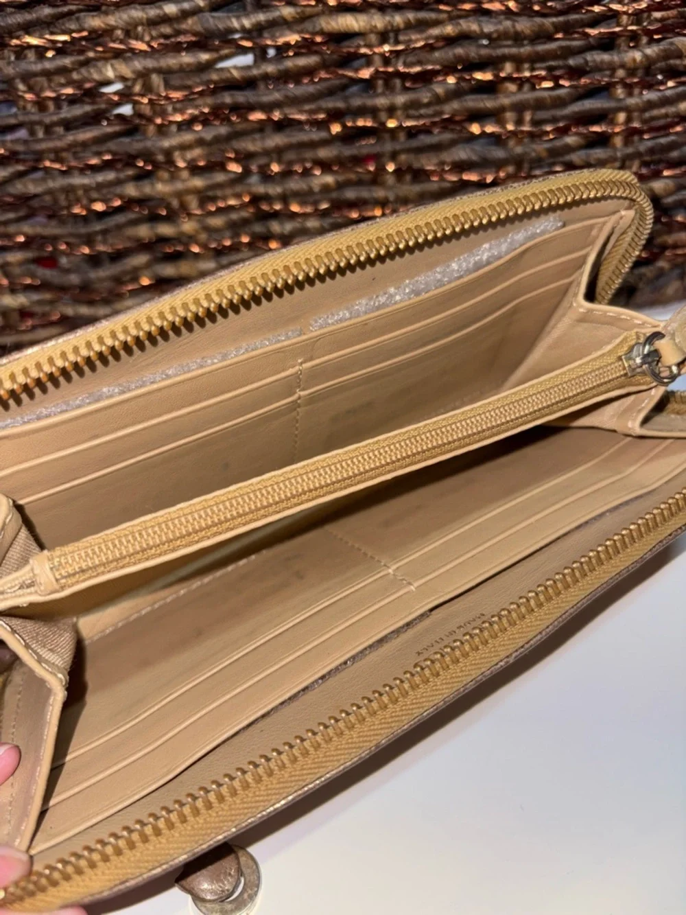 Jimmy Choo Star Studded Metallic Zip Around Wallet Bronze Gold